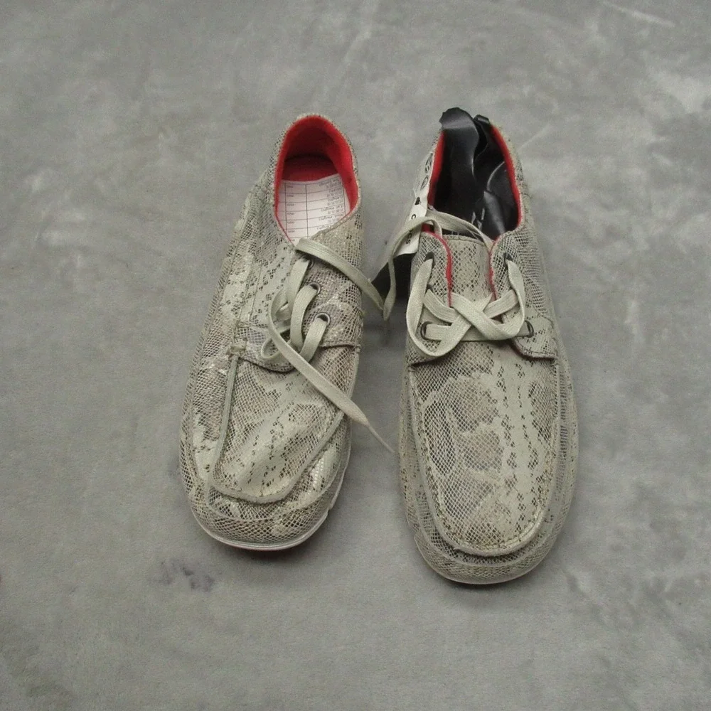 Crocs‎ Mens 8 Boat Shoes White Snakeskin Graphic Light Lace Up Casual RARE NEW